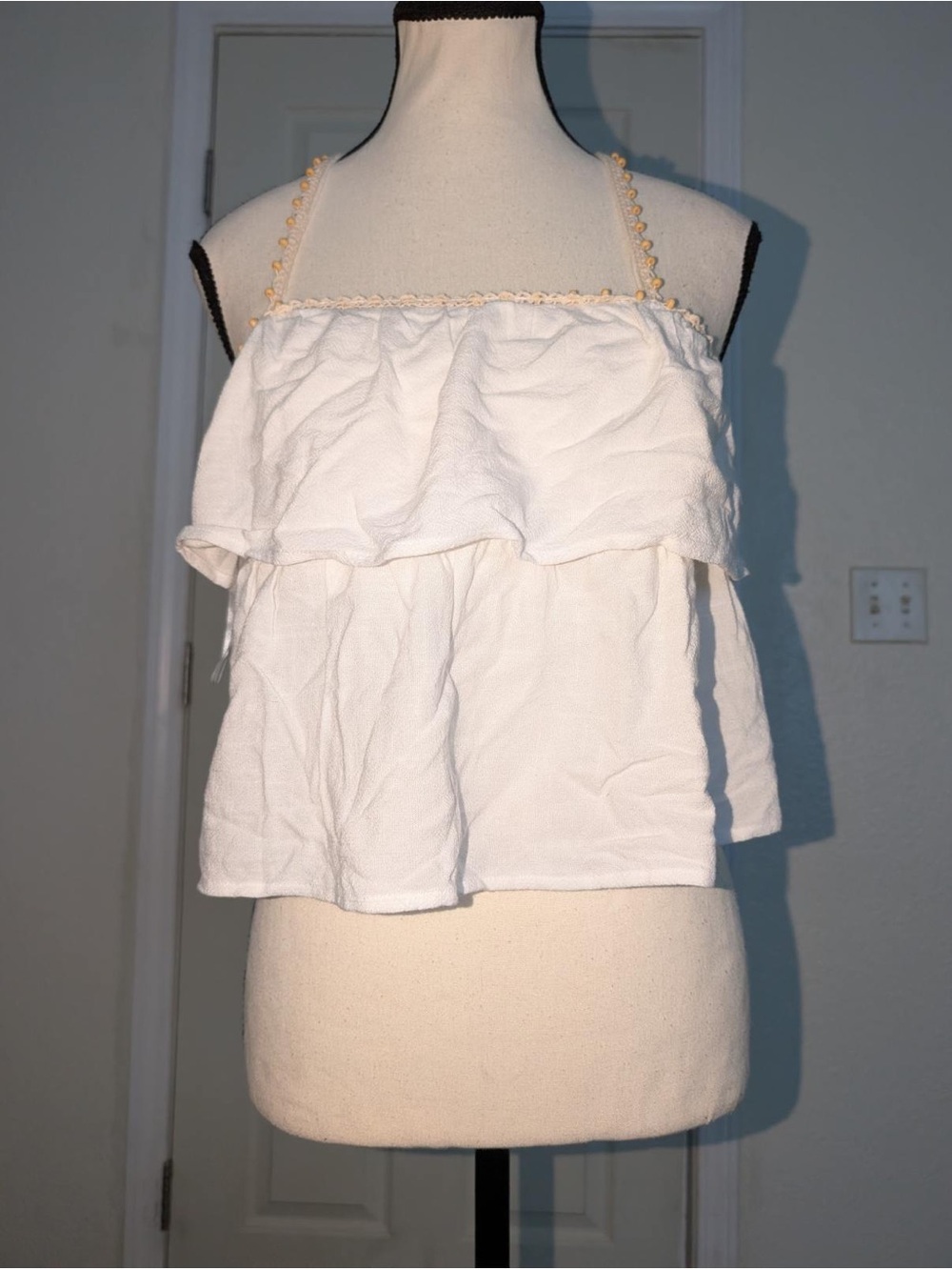 GLG White Ruffle Halter Camisole with Yellow Beaded Straps
